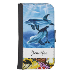 Coque Avec Portefeuille Pour Galaxy S4 Les dauphins et les poissons tropicaux