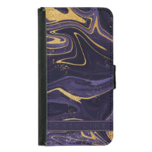 Luxe Elegant Purple Gold Marble Effet Nom