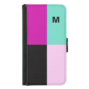 Coque Avec Portefeuille Pour Galaxy S5 Monogramme personnalisé rose Turquoise Téléphone m