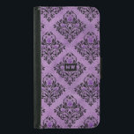 Coque Avec Portefeuille Pour Galaxy S5 Monogramme vintage violet gothique damassé<br><div class="desc">étui téléphonique gothique vintage avec motif damassé noir et violet.</div>