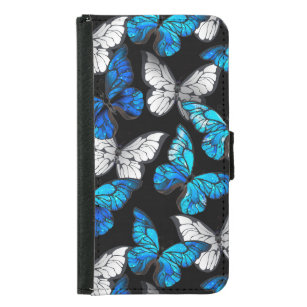 Coque Avec Portefeuille Pour Galaxy S5 Motif sans couleur foncée avec papillons bleus Mor