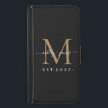 Coque Avec Portefeuille Pour Galaxy S5 Nouveau marié M. Mme Monogram Noms Année Or Noir<br><div class="desc">Étui de porte-monnaie chic, moderne et simple monogrammé avec le texte Mr et Mrs en blanc élégant manuscrit calligraphie sur un arrière - plan noir avec votre monogramme en or. Ajoutez simplement votre nom de famille, année établie et monogramme dans la typographie stylisée. Un cadeau de luxe parfait pour les...</div>