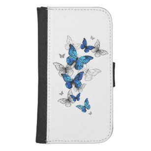 Coque Avec Portefeuille Pour Galaxy S4 Papillons volants bleus Morpho