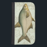 Coque Avec Portefeuille Pour Galaxy S4 Poisson d'eau douce sur la carte<br><div class="desc">Cette impression artistique illustre une peinture détaillée d'un poisson d'eau douce. L'arrière - plan est une carte vintage de couleur aquatique claire. Ce design s'adapterait parfaitement à tout produit de votre collection de pêche.</div>