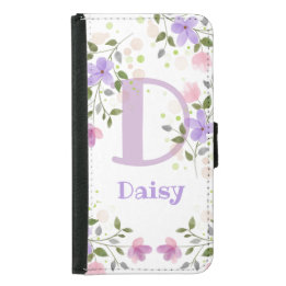 Coque Avec Portefeuille Pour Galaxy S5 Première initiale Plus Nom Faisy avec Fleurs