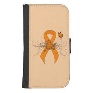 Coque Avec Portefeuille Pour Galaxy S4 Ruban de sensibilisation orange avec papillon