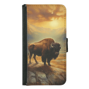 Coque Avec Portefeuille Pour Galaxy S5 Silhouette du coucher de soleil de bison de buffle