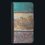 Coque Avec Portefeuille Pour Galaxy S5 Texture Rustique Avec Peinture De Flaquage Sur Mét<br><div class="desc">Un porte-monnaie de téléphone avec un cool à la texture rustique comme un arrière - plan. Des rayures horizontales de peinture rouge jaune et verte qui clignotent et épluchent un vieux mur en métal rouillé. Ça a l'air vieux,  patiné et défraîchi.</div>