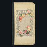 Coque Avec Portefeuille Pour Galaxy S5 Vintage romantique Roses sculptés<br><div class="desc">Couches de beaux roses dans les tons pastel rose, jaune et pêche au sein d'un cadre floral rustique gravé en dimensions sur un arrière - plan damassé ecru. Note : Sculpté, gravé, gaufré et les effets dimensionnels, l'aspect stratifié, vieilli ou érodé, les textures et les ombres réalisées numériquement. Le produit...</div>