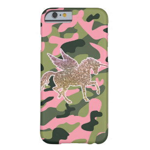 Coque Barely There iPhone 6 Camouflage rose vert & Parties scintillant or Unic