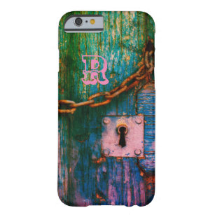 Coque Barely There iPhone 6 Clavier en bois peint rustique chaîne bleu vert ro