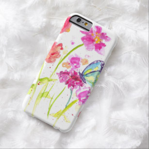 Coque Barely There iPhone 6 Fleur sauvage rose lumineux d'aquarelle de