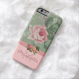 Coque Barely There iPhone 6 Nom rose floral rose vintage élégant de monogramme
