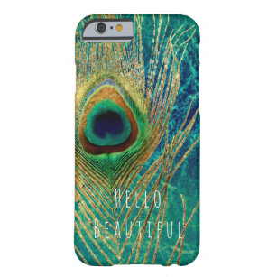 Coque Barely There iPhone 6 Peacock Plumes Bleu Turquoise or Boho Chic Glam