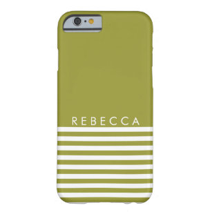 Coque Barely There iPhone 6 Vert olive, rayé blanc personnalisé