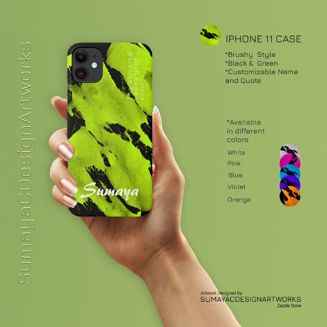Coque Brushy Black & Green iPhone 11 | Personnalis (Brushy Black & Green iPhone 11 Case | Customizable)