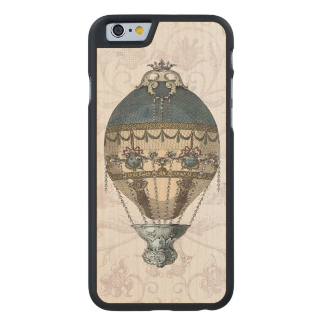 Coque Carved En Bois Pour iPhone Balloon baroque bleu & crème (Dos)