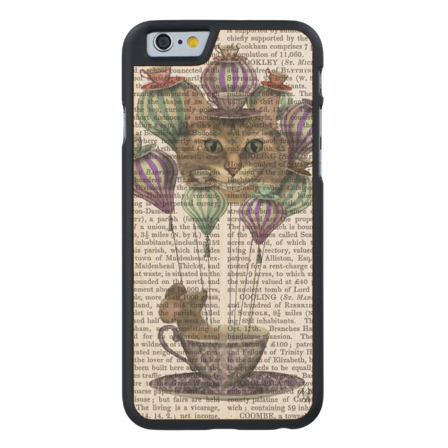 Coque Carved En Bois Pour iPhone Cheshire Chat Hot Air Balloon (Dos)