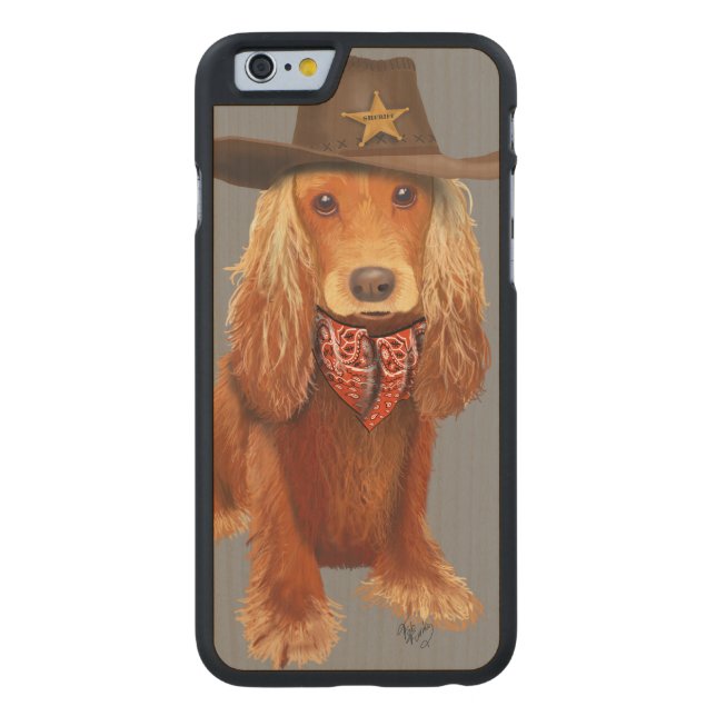 Coque Carved En Bois Pour iPhone Cocker Spaniel Cowboy (Dos)