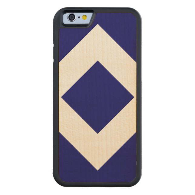 Coque Carved En Bois Pour iPhone Diamant bleu profond, frontière blanche audacieuse (Dos)