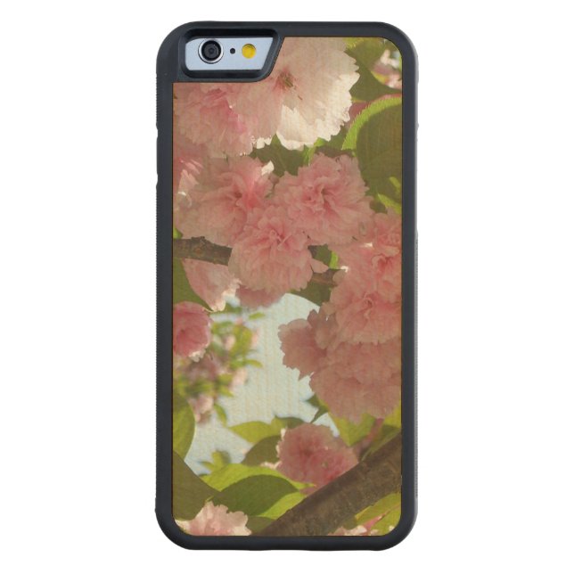 Coque Carved En Bois Pour iPhone Double floraison cerisier III printemps fleuri (Dos)