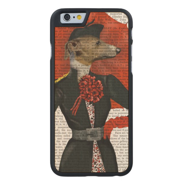 Coque Carved En Bois Pour iPhone Elégant Greyhound et parapluie rouge 2 (Dos)