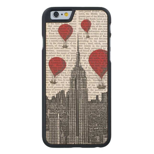 Coque Carved En Bois Pour iPhone Empire State Building et Red Hot Air Ballots (Dos)
