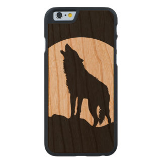 Coque Mince En Cerisier iPhone 6 Howling loup silhouette bois iPhone 6 coque