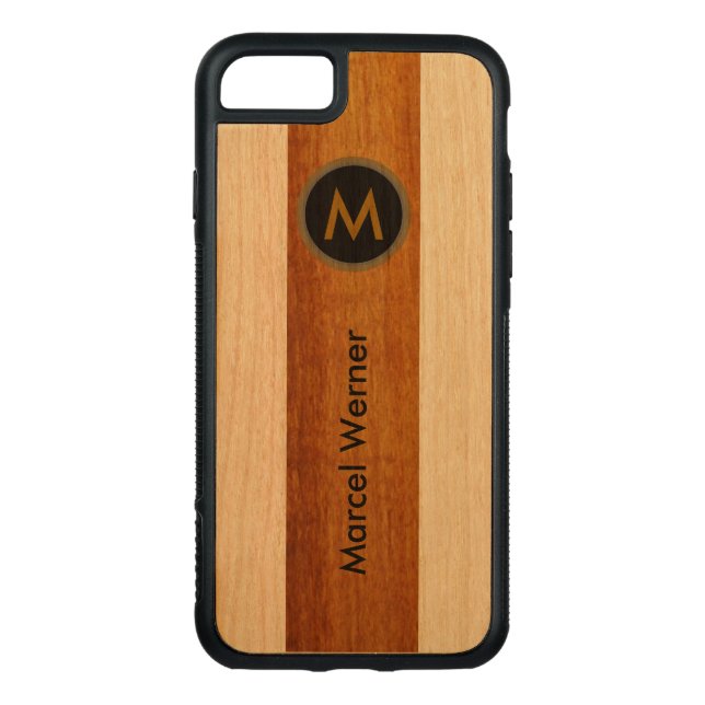 Coque Carved En Bois Pour iPhone monogramme design personnalisé (Dos)