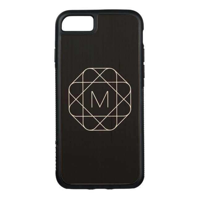 Coque Carved En Bois Pour iPhone Monogramme géométrique noir (Dos)