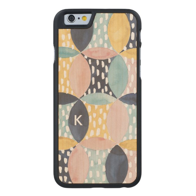 Coque Carved En Bois Pour iPhone Monogramme | Motif circulaire Abstrait (Dos)