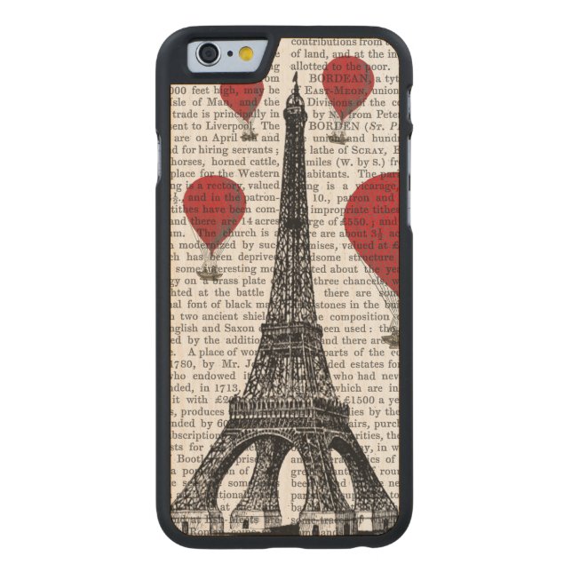 Coque Carved En Bois Pour iPhone Tour Eiffel et Ballons rouges à air chaud (Dos)