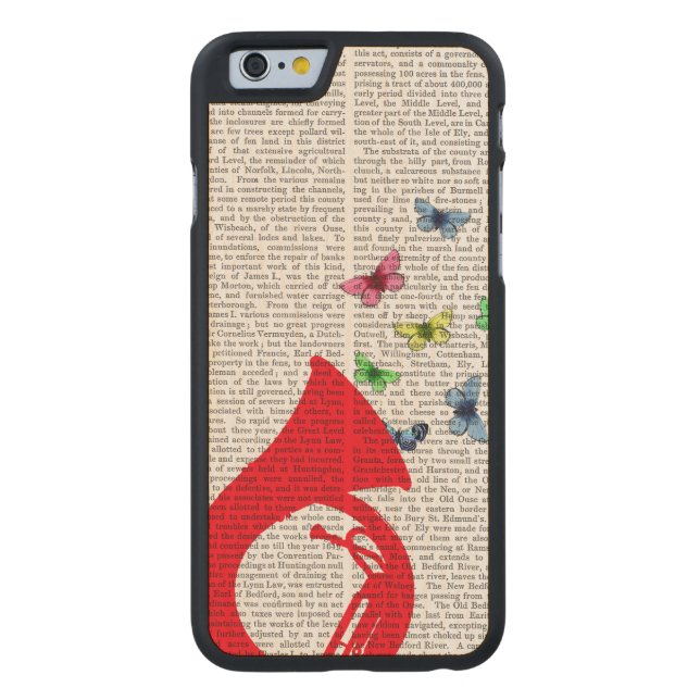 Coque Carved En Bois Pour iPhone Tuba avec papillons (Dos)