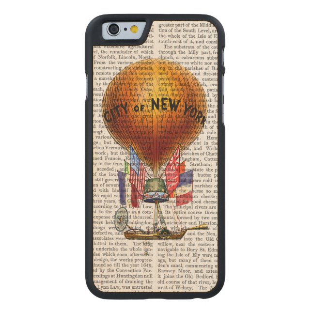 Coque Carved En Bois Pour iPhone Ville de New York Hot Air Balloon (Dos)