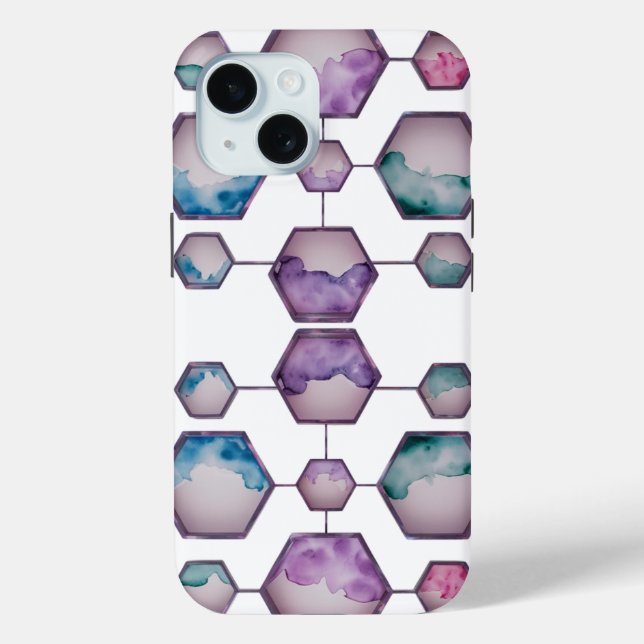 Coque Case-Mate iPhone Aquarelle Hexagon Art - iPhone 15 Coque (Verso)