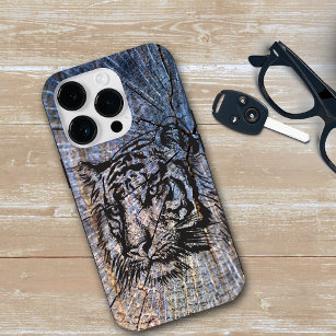 Coque Case-Mate iPhone Bleu tigre en bois
