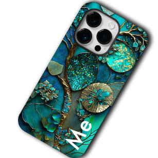 Coque Case-Mate iPhone Boule biologique moderne, Botanique, Turquoise, Or