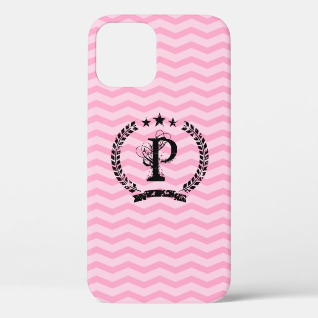 Coque Case-Mate iPhone chevron rose monogrammé motif iPhone 12 coque (Verso)