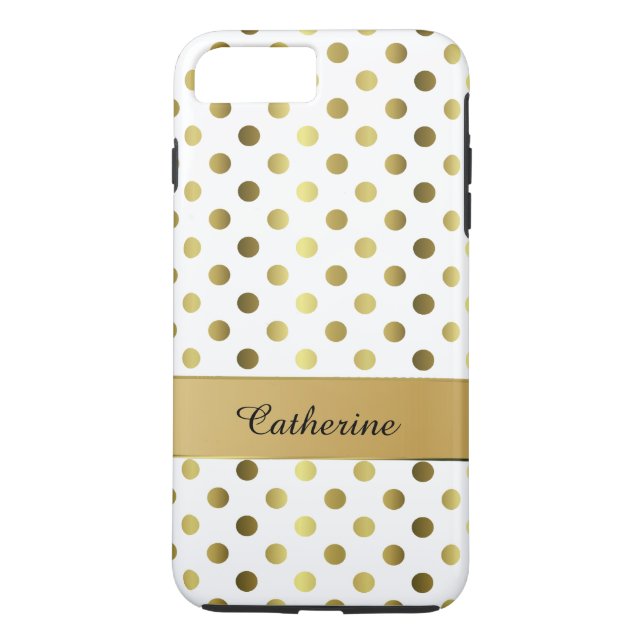 Coque Case-Mate iPhone Chic Gold & White Polka Dot iPhone 7 Plus coque (Dos)