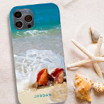 Coque Case-Mate iPhone Coastal Beach Shells Seashore Nom photo<br><div class="desc">Boîtier de téléphone portable personnalisé avec votre propre photo à fond (ou utilisez l'exemple) et texte personnalisé dans votre choix de style de police et de couleur. L'exemple de la photo montre un littoral côtier et des coquillages de conches avec des vagues qui s'écrasent sur eux sur une plage de...</div>