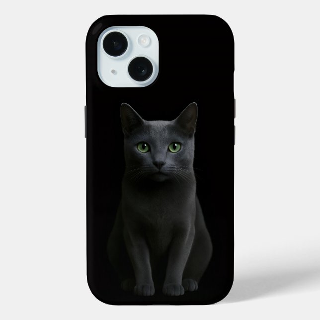 Coque Case-Mate iPhone Coque Black 4 Luxe iPhone 15 Case-Mate, Chat Bleu  (Verso)