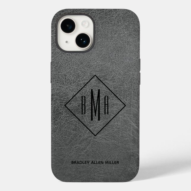 Coque Case-Mate iPhone Coque en cuir gris Monogramme-coque iphone (Verso)