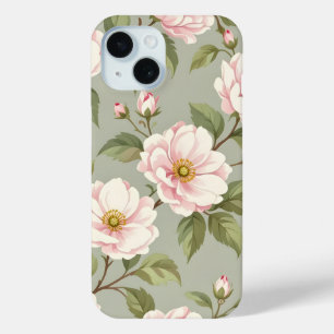 Coque Case-Mate iPhone Coque iPhone 15 Fleur Botanique Vintage Rose Vert