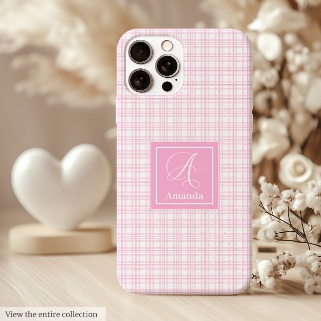 Coque Case-Mate iPhone Coque iPhone à carreaux rose chic – Création perso (Chic Pink Plaid iPhone Case – Trendy Custom Design)