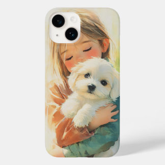 Coque Case-Mate iPhone Coque iphone d'aquarelle douce fille et chiot