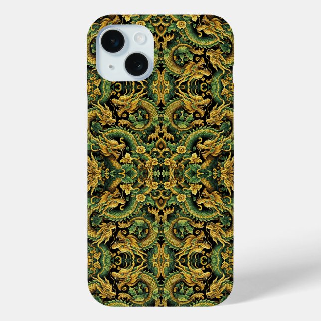 Coque Case-Mate iPhone Coque iphone de dragon en bois Batik Jaune Vert (Verso)