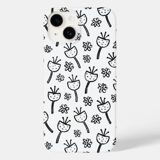 Coque Case-Mate iPhone Coque iphone de fleurs de gribouillis noir et blan
