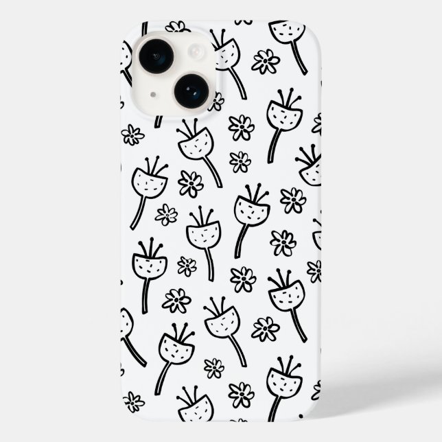 Coque Case-Mate iPhone Coque iphone de fleurs de gribouillis noir et blan (Verso)