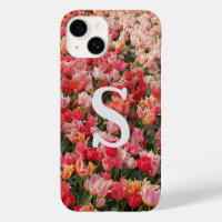 Coque iphone de fleurs de tulipe rose monogramme