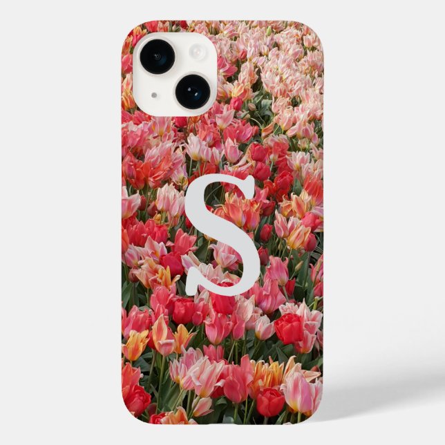 Coque Case-Mate iPhone Coque iphone de fleurs de tulipe rose monogramme (Verso)